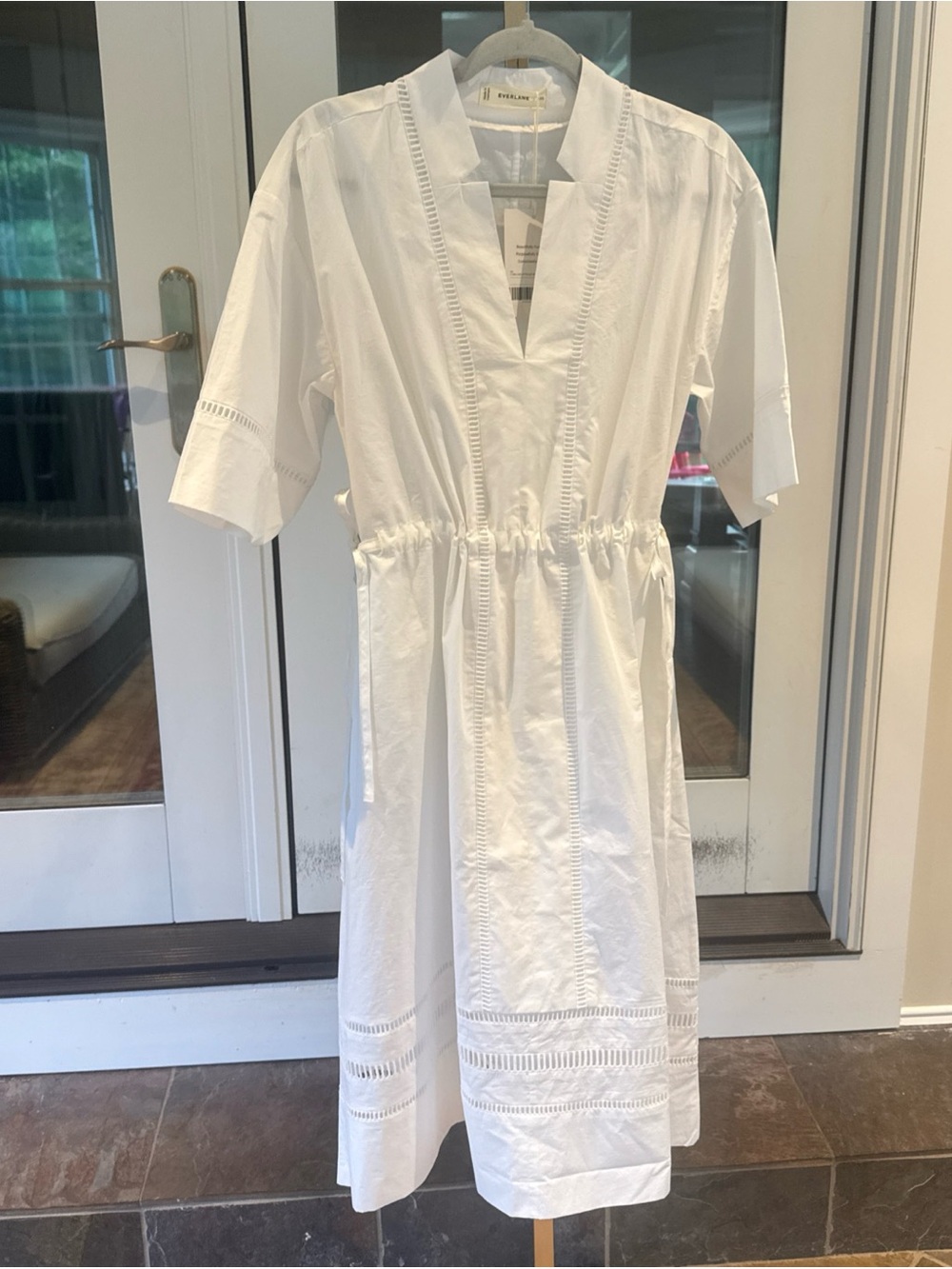 EVERLANE THE MUST-HAVE Dress White Caftan Xxs tie Sides Organic Cotton Womens